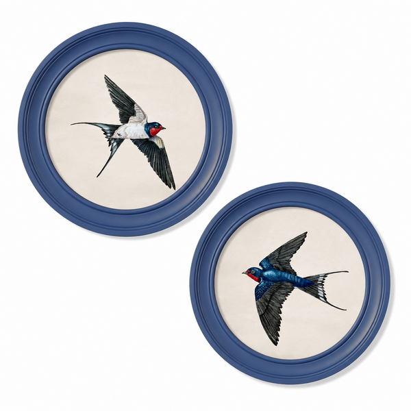 Swallows Framed Wall Art - Blue - Set of 2 x 70cm