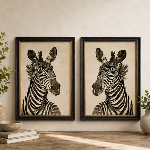 Zebra Framed Wall Art - Set of 2 x 50cm